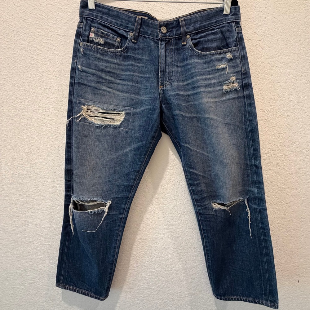 AG Adriano Goldschmied Piper Crop Slouchy Slim Distressed Jeans Blue 31 ODC1413
